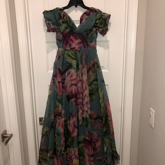New Geisha Designs x Anthropologie Off-The-Shoulder Floral Appliqué Dress sz XS - Picture 11 of 12